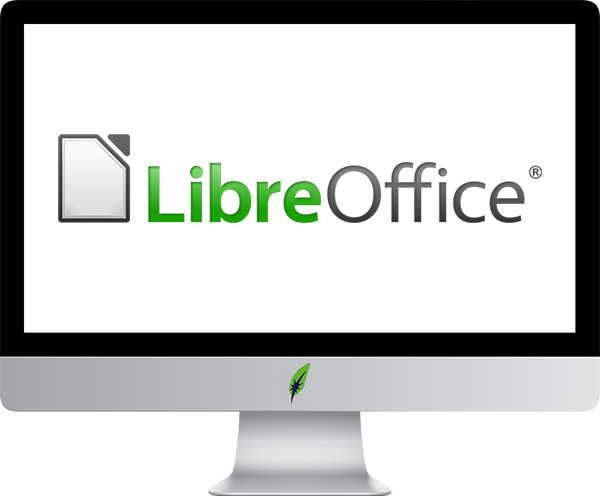 Screenschot computerscherm met logo LibreOffice - in kleur op transparante achtergrond - 600 * 496 pixels

